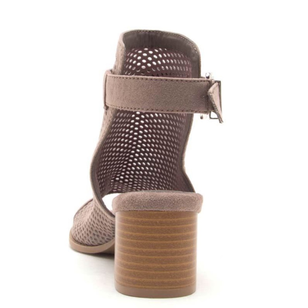 Qupid Doria Taupe Perforated Heeled Mule - Picture 4 of 8